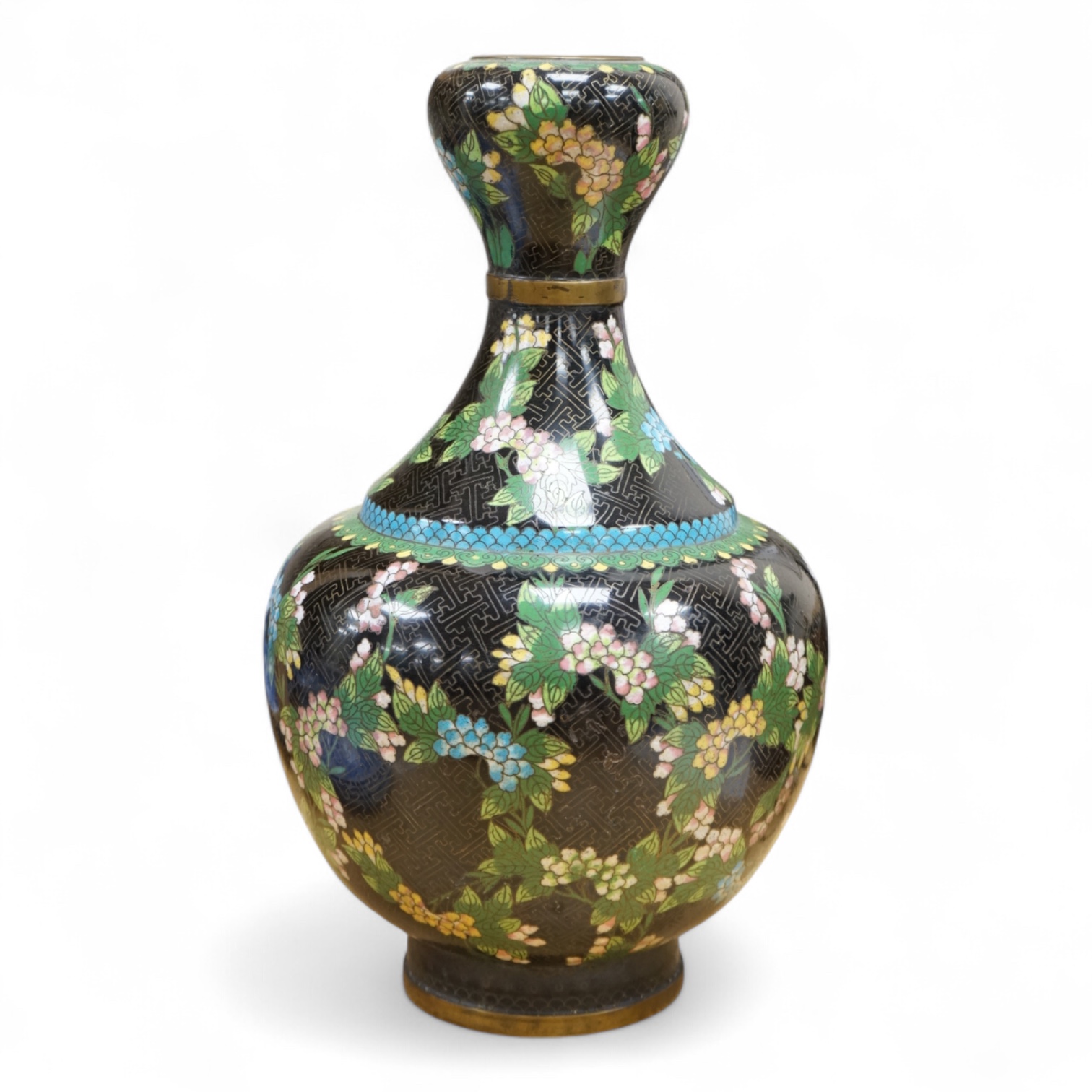An early 20th century Chinese cloisonné enamel garlic mouth vase, 37cm high
